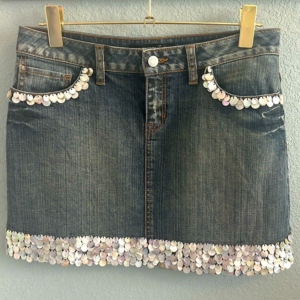 Victoria’s Secret LONDONJEAN Denim Pencil Skirt with Mother of Pearl Accents